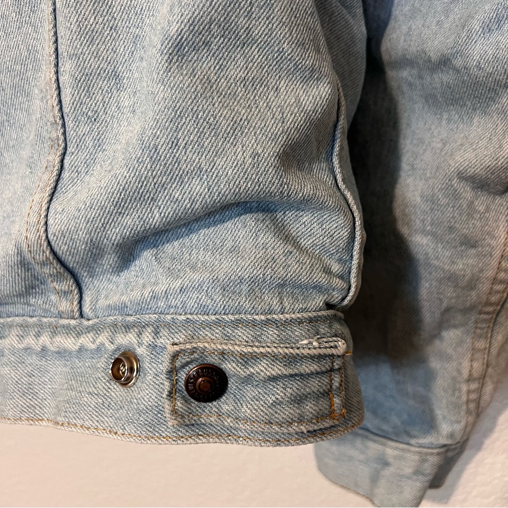 Vintage Levi’s Sherpa Fleece Trucker Light Denim Jacket 70609 USA Sz L - Picture 9 of 12